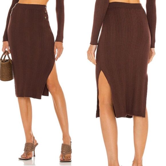 L’Academie Alenna ribbed knit midi skirt in chocolate brown women’s size S‎ - Picture 1 of 8